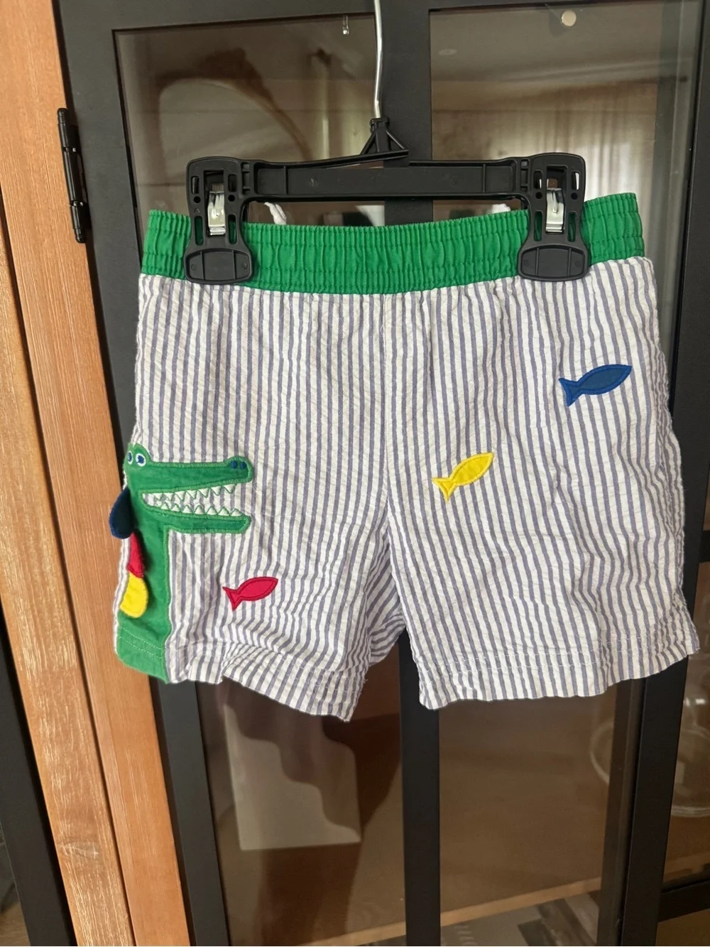Florence Eiseman applique swimming trunks shorts seersucker alligator toddler